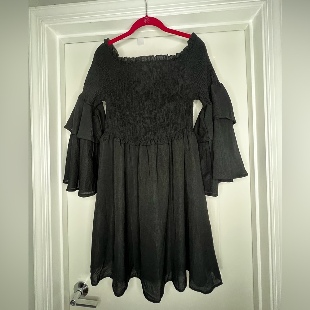 Black Off Shoulder Ruffle Sleeve Dress, Amazon
